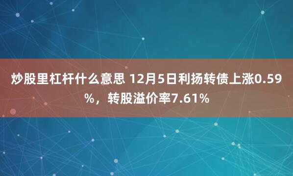 炒股里杠杆什么意思 12月5日利扬转债上涨0.59%，转股溢价率7.61%